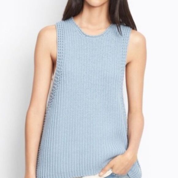 Vince Italian Waffle Knit Sweater Vest - Pale Blue Size XS - Picture 1 of 13